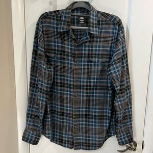 Timberland Men’s Cotton Flannel Button Down Shirt Sz M Blue /Gray Plaid